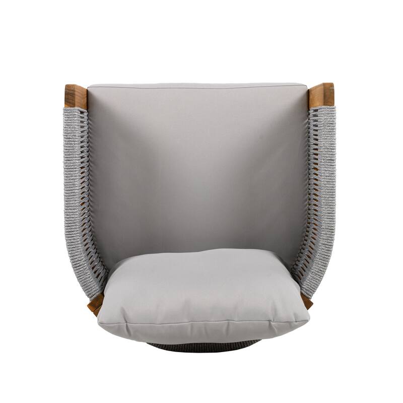 Roomfitters 5-Piece Outdoor Dining Set, Acacia Wood Patio Table and 4 Rope Woven Armchairs with Cushions