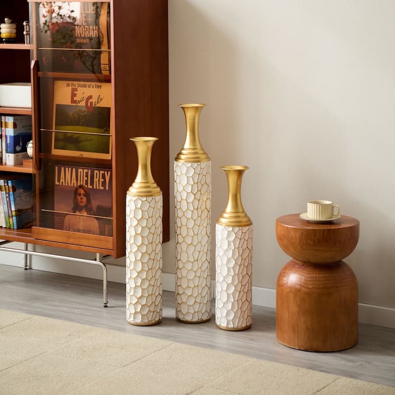 Floor metal vase modern style decoration home white metal vase set of 3 gorgeous home decoration large glazed metal vases