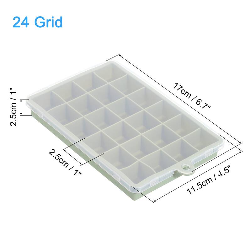 2 Pack Silicone Ice Cube Tray with Lid for Freezer 24 Cube Per Tray - Matcha Green