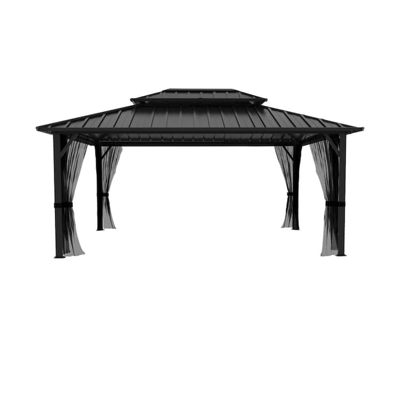 VEIKOUS Aluminum Double Hardtop Gazebo Pergola for Patio, Lawn, and Garden with Removable Netting