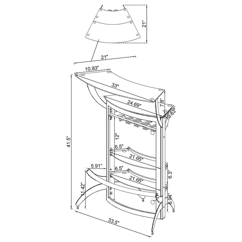 Dallas 2-shelf Curved Freestanding Home Bar Cabinet