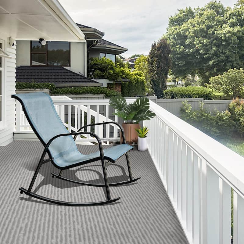 Outdoor Rocking Chair, Steel Rocker Seating Outside for Front Porch, Garden, Patio, Backyard - Blue