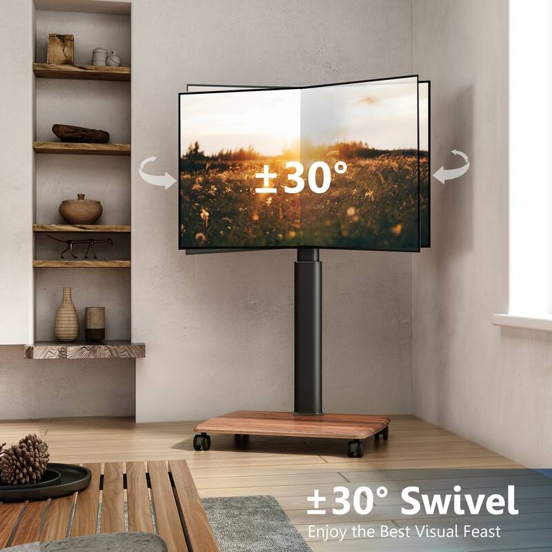FITUEYES Rolling TV Floor Stand for 32 - 70 Inch TVs, Elegant Portable TV Stand with Upgraded 360° rotating wheels