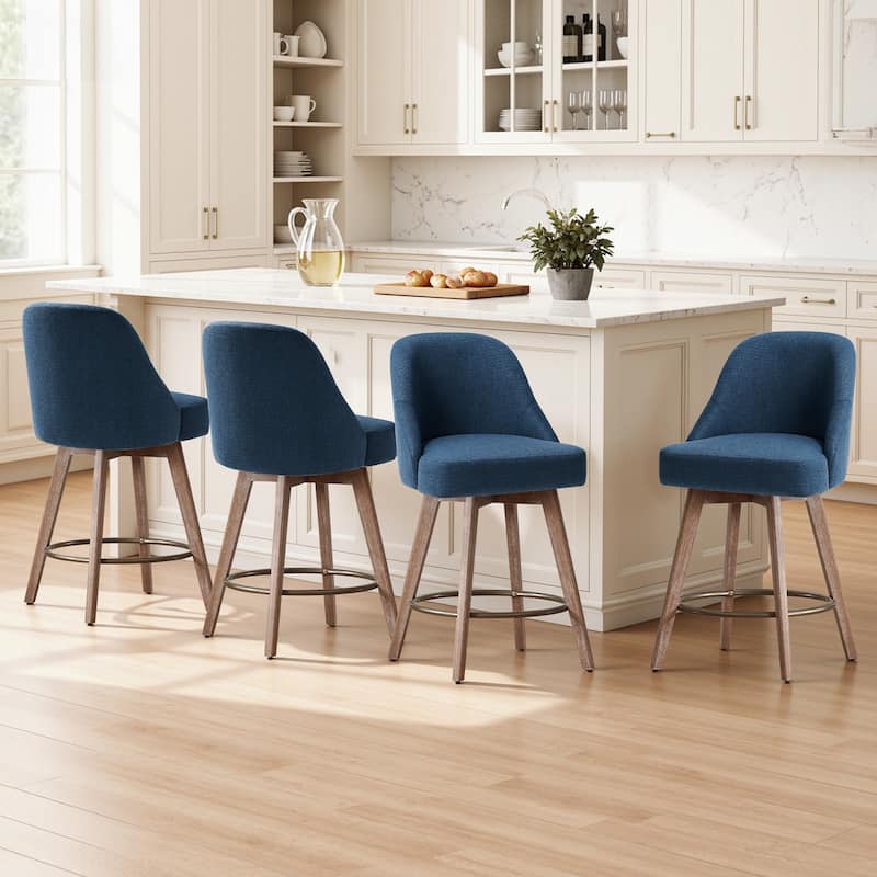 26" Upholstered Counter Height Swivel Bar Stool, Counter Stools with Solid Wood Legs - 39.37"H x 22.44"D x 21.65"W