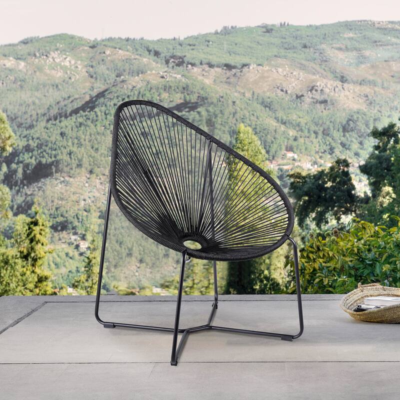 Acapulco Indoor Outdoor Steel Papasan Lounge Chair - Black - Black