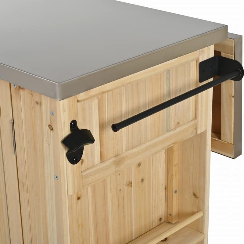 52.25" Outdoor Kitchen Island with Stainless Steel Top, Ample Storage Space, Towel and Spice Racks and a Bottle Opener