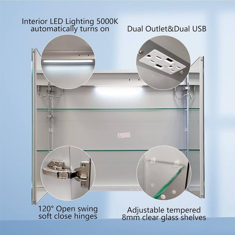 Edison M13 Tri-Color LED Medicine Cabinet with Dimmable Touch Sensor w/Anti-Fog pad
