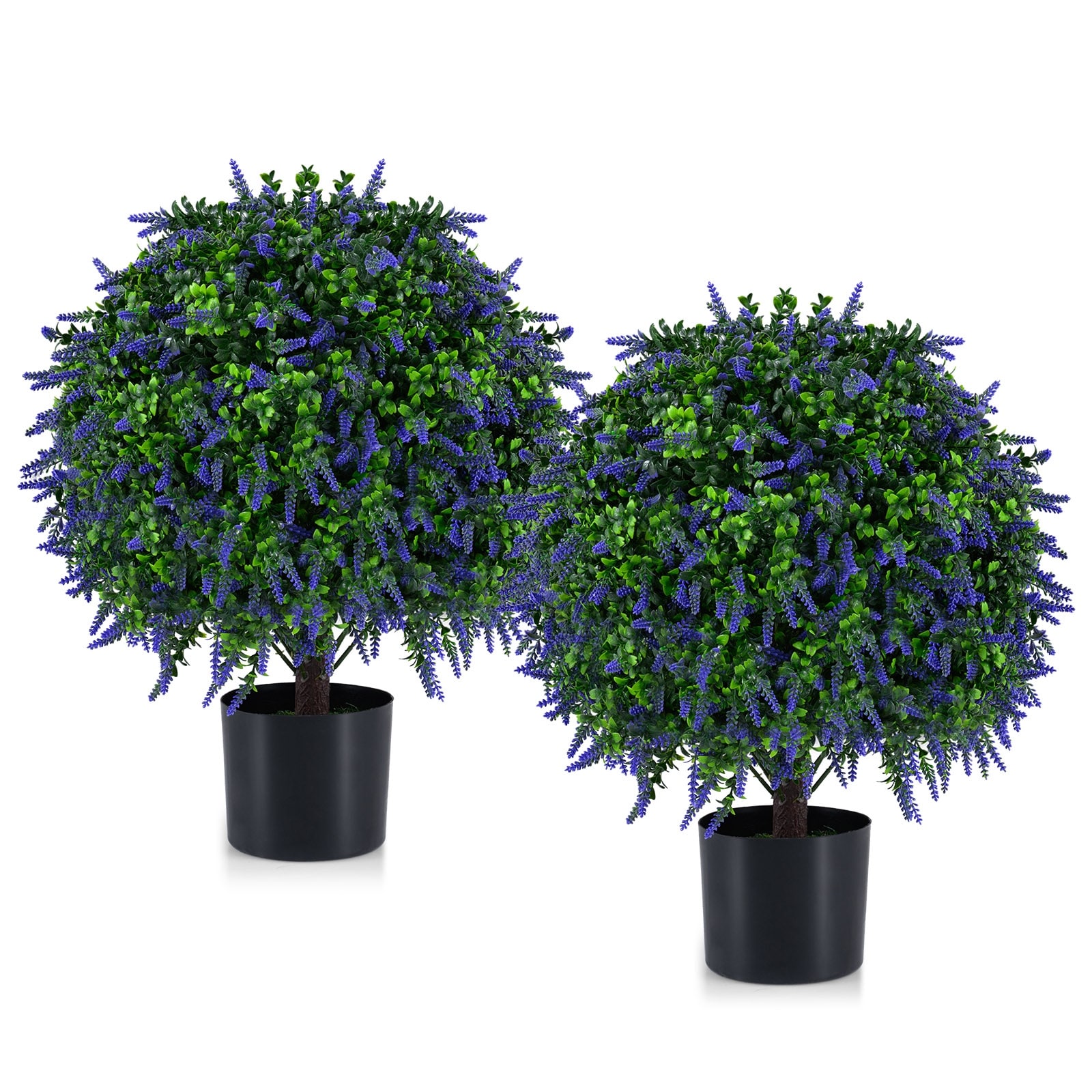 Gymax Set of 2 Artificial Lavender Topiary Ball Trees 22'' Faux