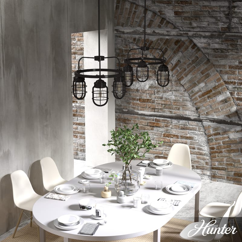 Hunter Starklake 3-Light Chandelier - Kitchen Island, Dining Room, Entry - Industrial, Wheel, Caged, Rustic