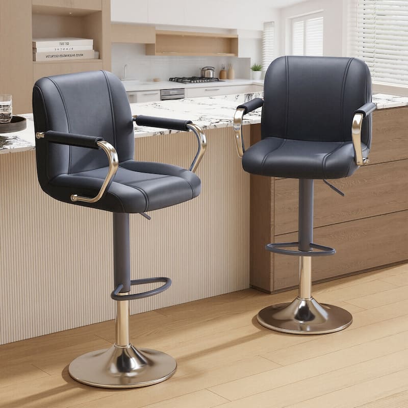 Swivel Bar Stools with Back Support - Adjustable Height Counter Stools for Kitchen Island & Home Bar - Blue - Set of 2