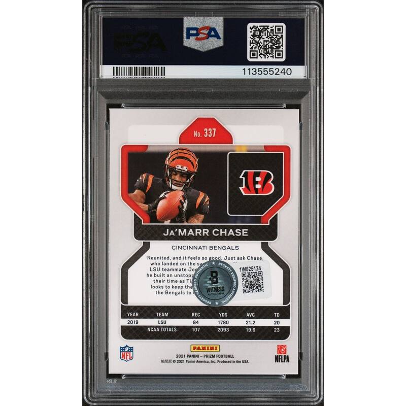 Ja'Marr Chase 2021 Panini Prizm Rookie Card #337 Auto Graded Authentic PSA 5240 - 8' x 11'