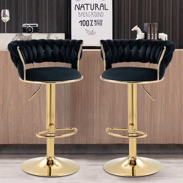 Toweling Fabric Adjustable Height Armless Bar Stools With Golden Footrest set of 2 On Sale Bed Bath Beyond 35623498