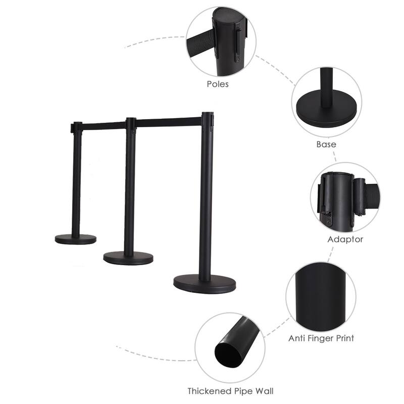 Costway 6Pcs Black Stanchion Posts Queue Pole Retractable Belt Crowd - See details