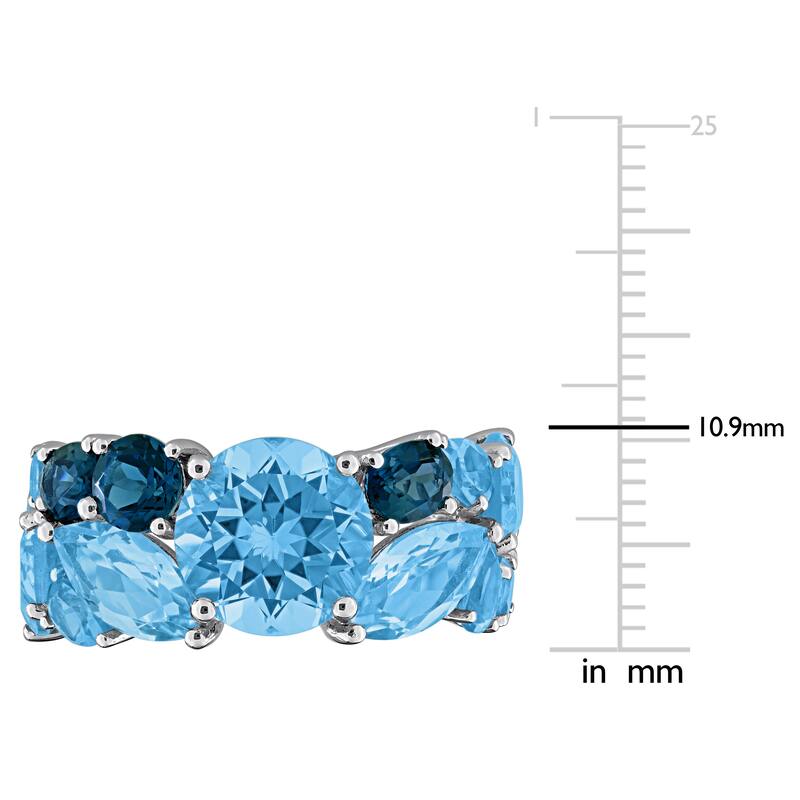 Miadora 13 1/6ct TGW Sky London Swiss Blue Topaz Semi-Eternity Ring in 14k White Gold