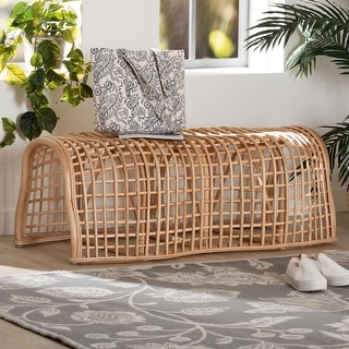 Daiki Natural Rattan Bench with Curved Frame - Lightweight Decorative ...