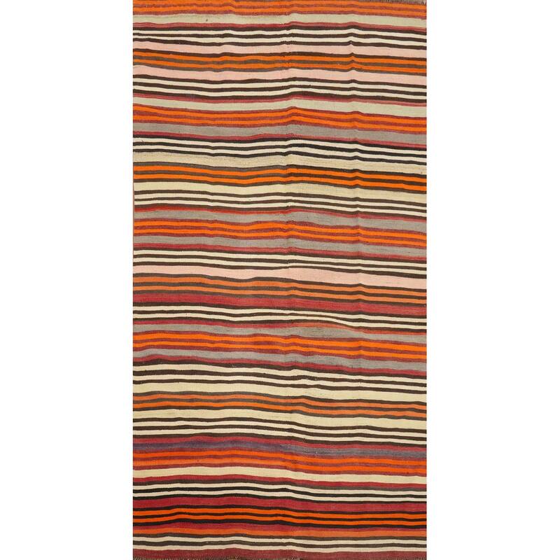 Hand Woven Oriental 100% Wool Carpet Southwestern Geometric Multi-Colored Kilim Area Rug - 8' 8'' X 4' 8''