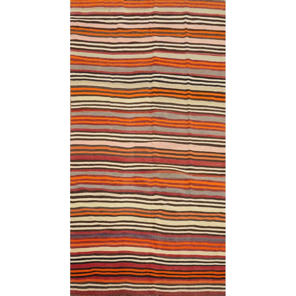 Hand Woven Oriental 100% Wool Carpet Southwestern Geometric Multi-Colored Kilim Area Rug - 8' 8'' X 4' 8''
