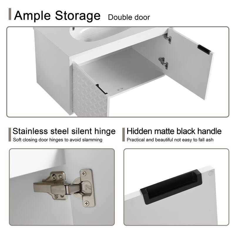 Malwee 24"/30"/36"/48" Floating Bathroom Vanity, Wall Mounted Bathroom Vanity with Resin Top,Soft Close Doors