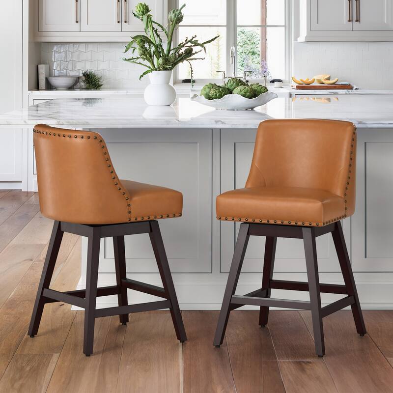 26 in. Fabric Upholstered Counter Height Swivel Bar Stool with Footrest - 19.6"D x 19.6"W x 37"H