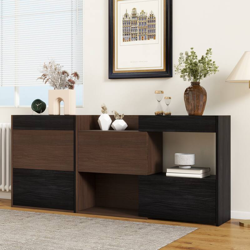 Retractable Corner Bookcase Set of 2 Wood Storage Cabinet, Buffet Sideboard w/ Drawer for Living Room, Entryway, Kitchen, Office