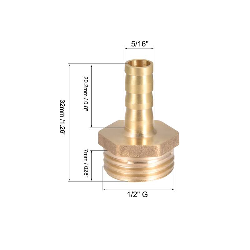 Brass Barb Hose Fitting Connector 8mm Barbed x1/2" G Male Pipe 2pcs - Gold Tone - 1/2" G x 8mm