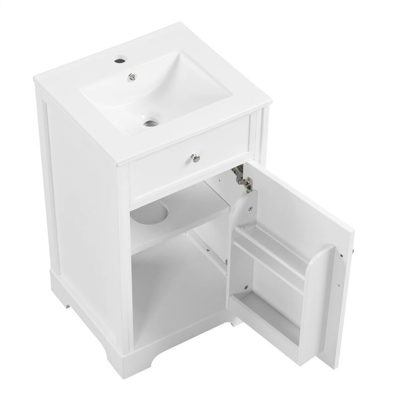 Storage Cabinet Bathroom Vanity with Ceramic Sink, Soft Closing Door, Door Rack and Adjustable Shelf - Ready to Assemble
