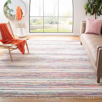 SAFAVIEH Handmade Rag Rug with Fringe Valborg Casual Stripe Cotton Rug with Fringe
