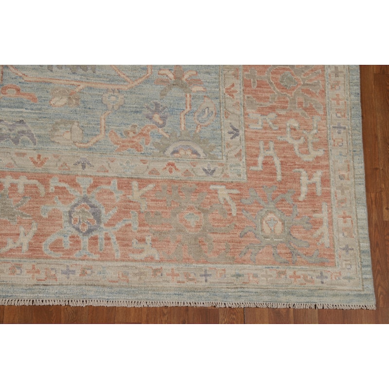 Hand Knotted Oriental 100% Wool Carpet Transitional All-Over Navy Blue & Blues Oushak Area Rug - 12' 2'' X 9' 0''