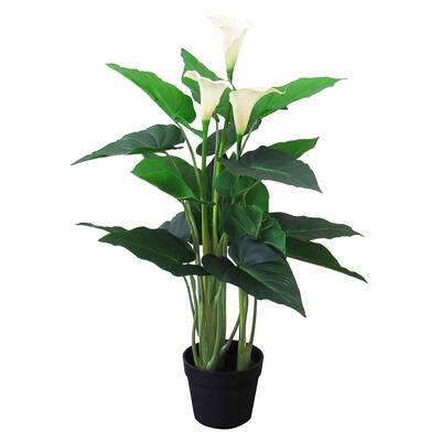 31in Real Touch White Artificial Calla Lily Flowering Plant in Black Pot - 31" H x 20" W x 20" DP