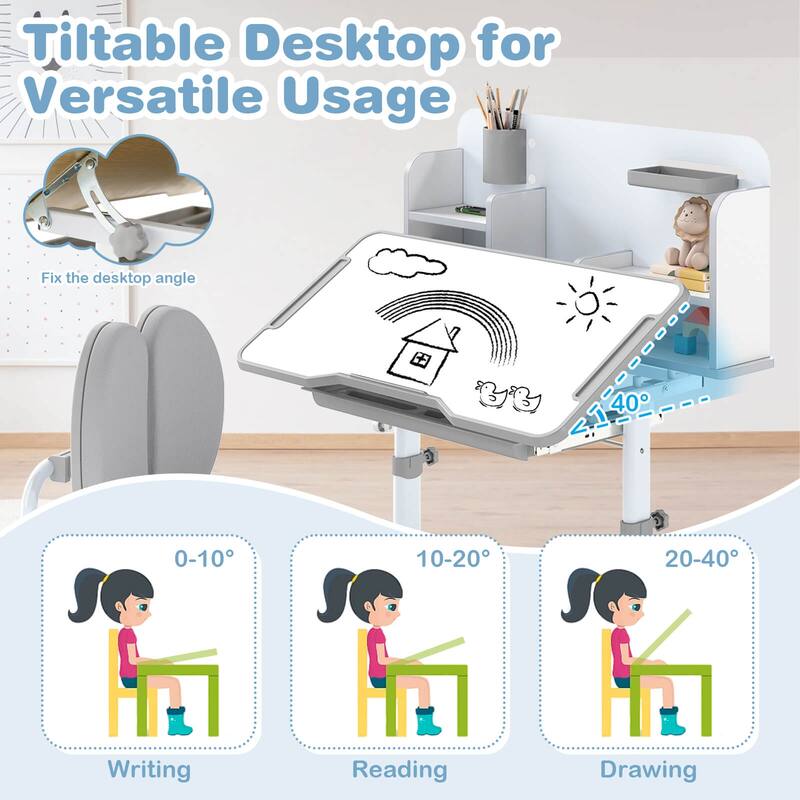 Costway Kid’s Study Desk & Chair Set with Tilt Desktop, Pen Holder & - See Details