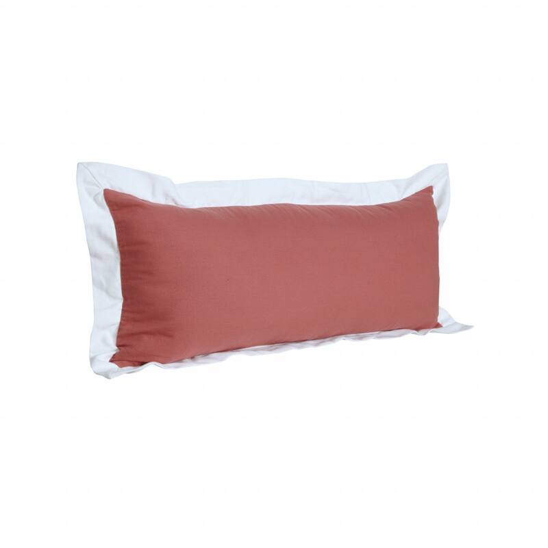 HomeRoots 14" X 36" Deep Coral And White 100% Cotton Geometric Zippered Pillow