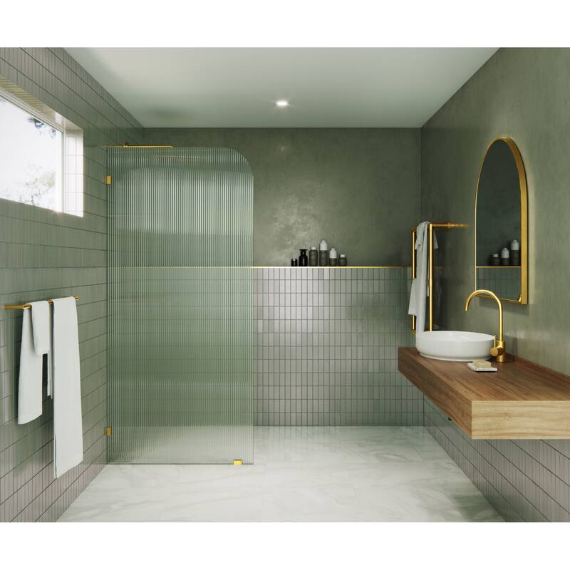 Glass Warehouse FL-RAD-34-L Aurora 78" High x 34" Wide Shower Screen - Satin Brass