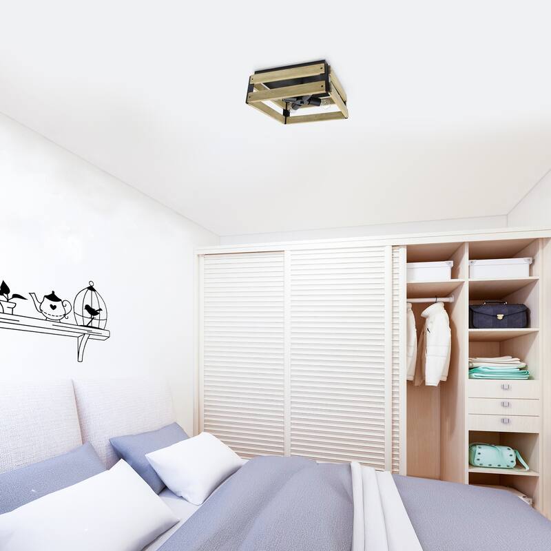 14" 4-Light Flush Mount Ceiling Light - Metal Wood Farmhouse Style - Bedroom Living Room Hallway - 14