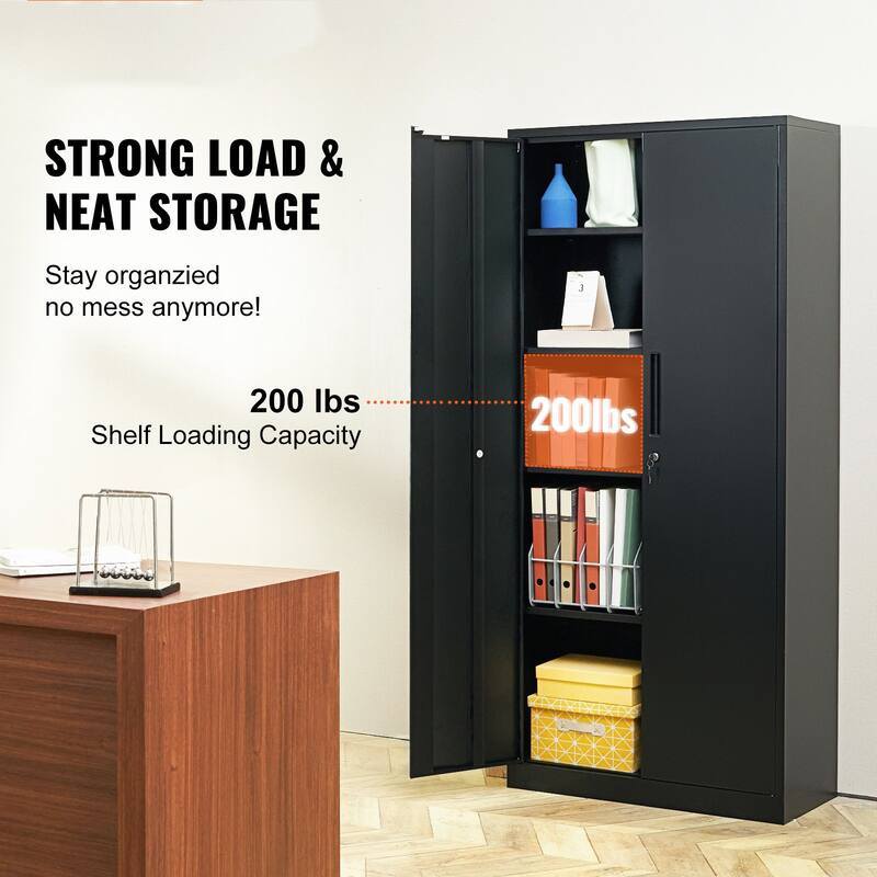 75 Inch Locking Metal Storage Cabinet with 4 Adjustable Shelves and 2 Magnetic Doors