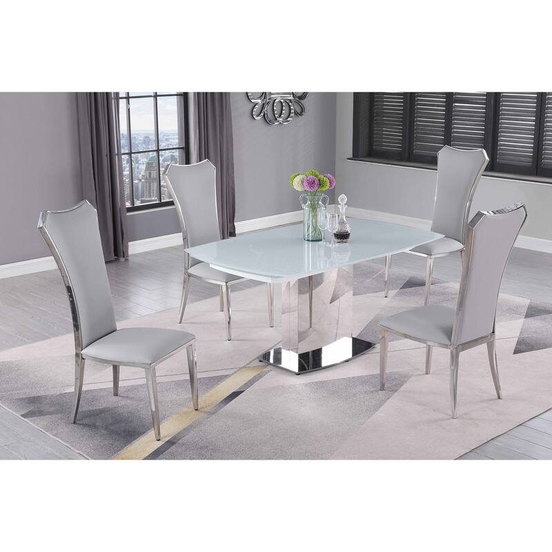 Somette Contemporary Tall-Back Gray Faux Leather Side Chair, Set of 2 - Dining height
