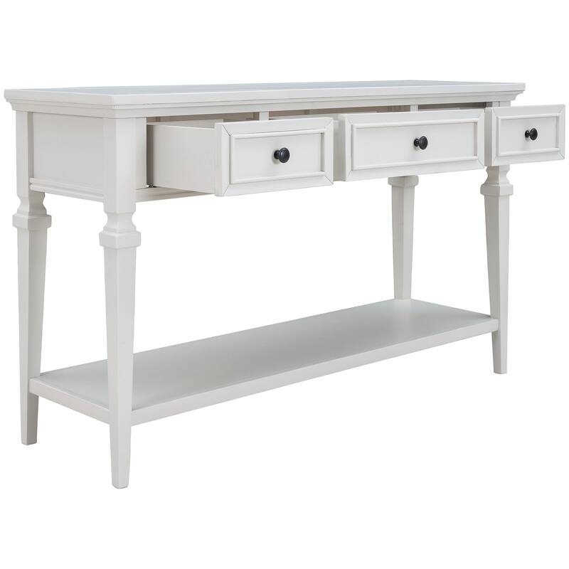 Classic Retro Style Console Table with Three Top Drawers and Open Style Bottom Shelf
