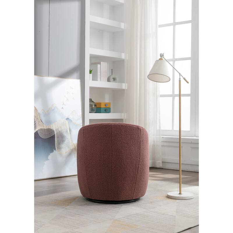 Swivel Accent Armchair Teddy Fabric Upholstered Barrel Chair with Black Point Round Swivel Metal Base