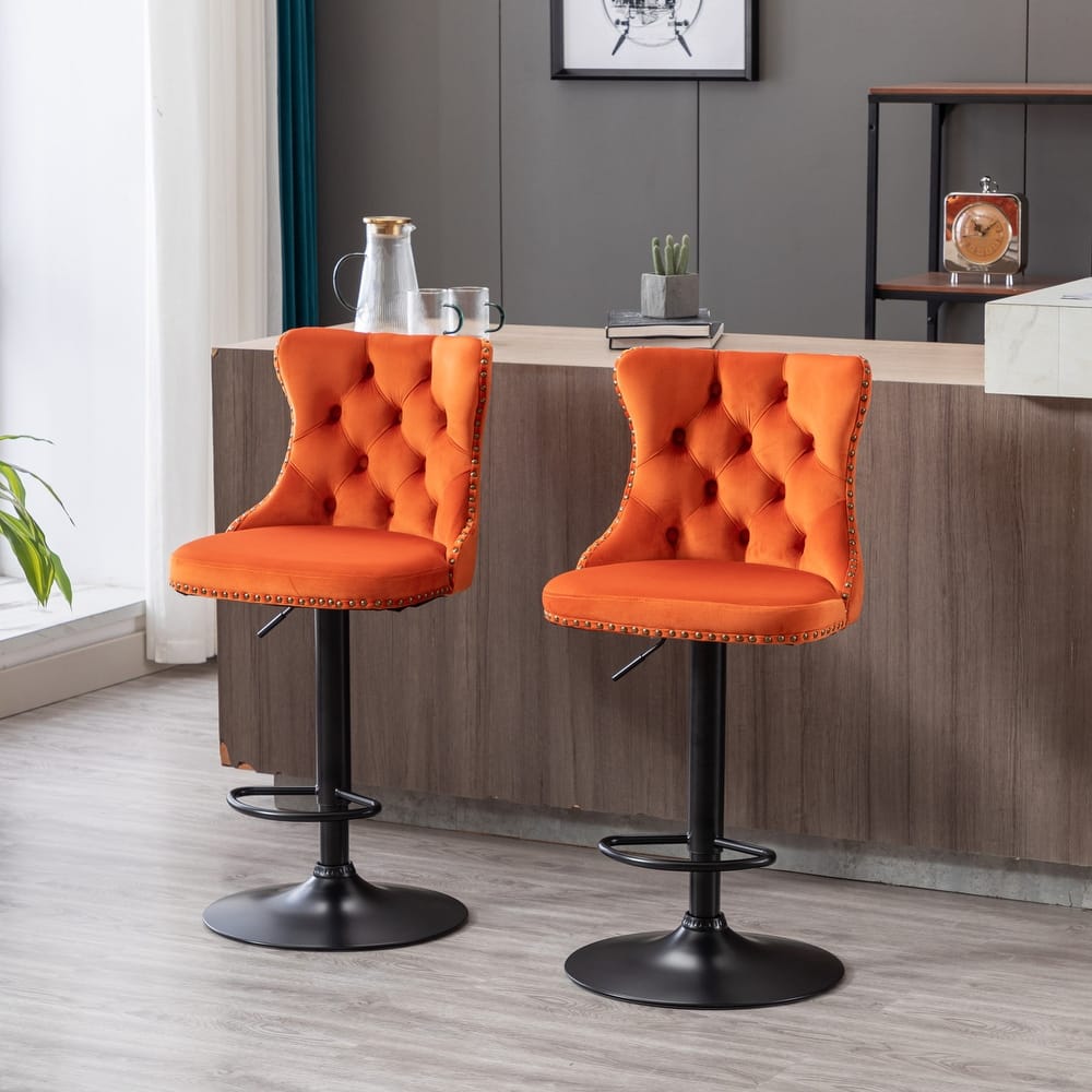 360° Swivel Velvet Barstools Set of 2 with Adjustable Seat Height