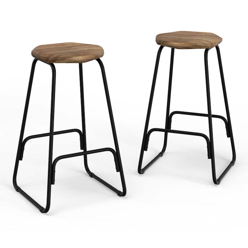 WYNDENHALL Bradley Industrial Metal Saddle Counter Height Stool (Set of 2) in Natural - 15.35" D x 15.35" W x 26.18"H