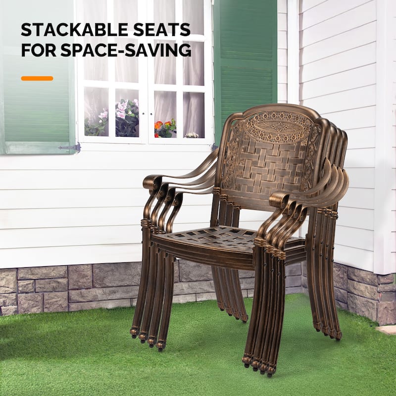 Outdoor Bronze Cast Aluminum Chairs Set Rust-Resistant Patio Seating for Garden Pool Balcony - 26”W x 25”D x 36”H