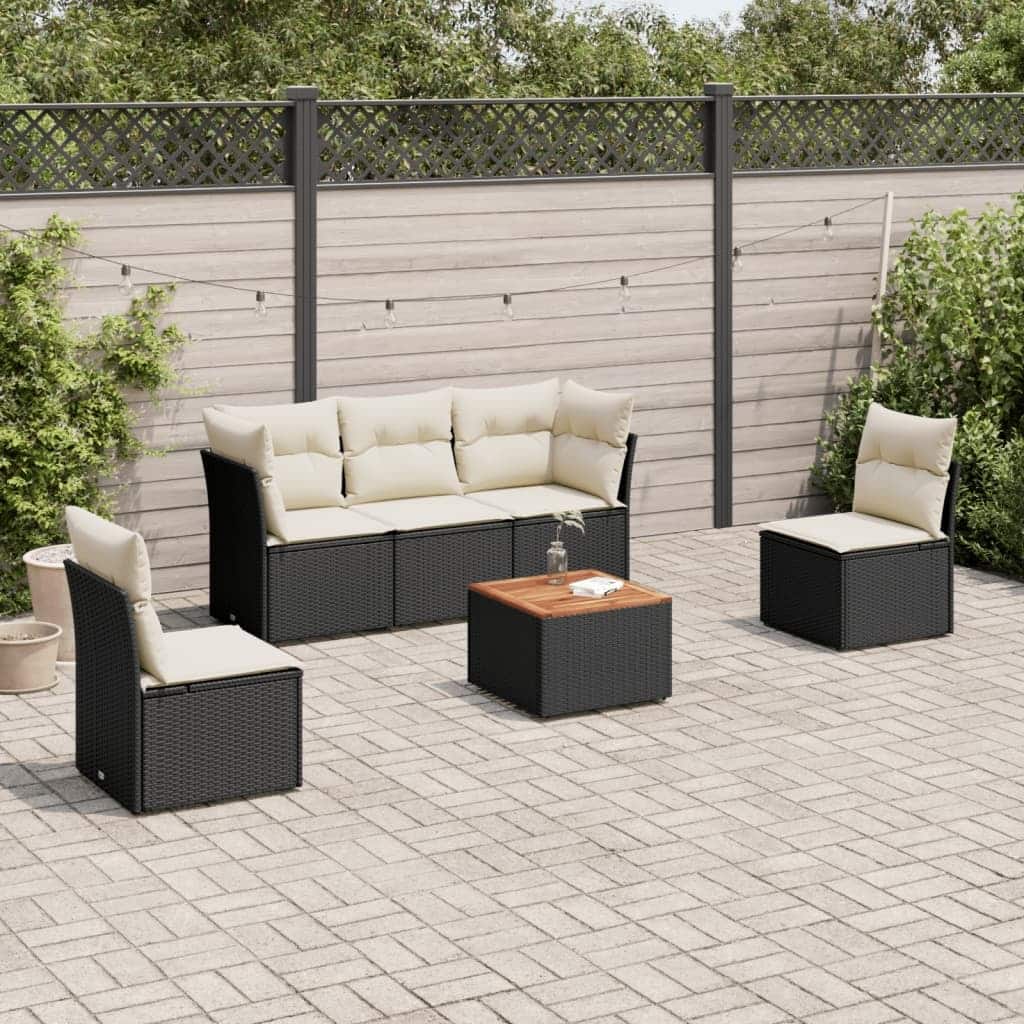 vidaXL Patio Sofa Set with Cushions Outdoor Furniture 6 Piece Poly Rattan - 21.7 x 21.7 x 14.6