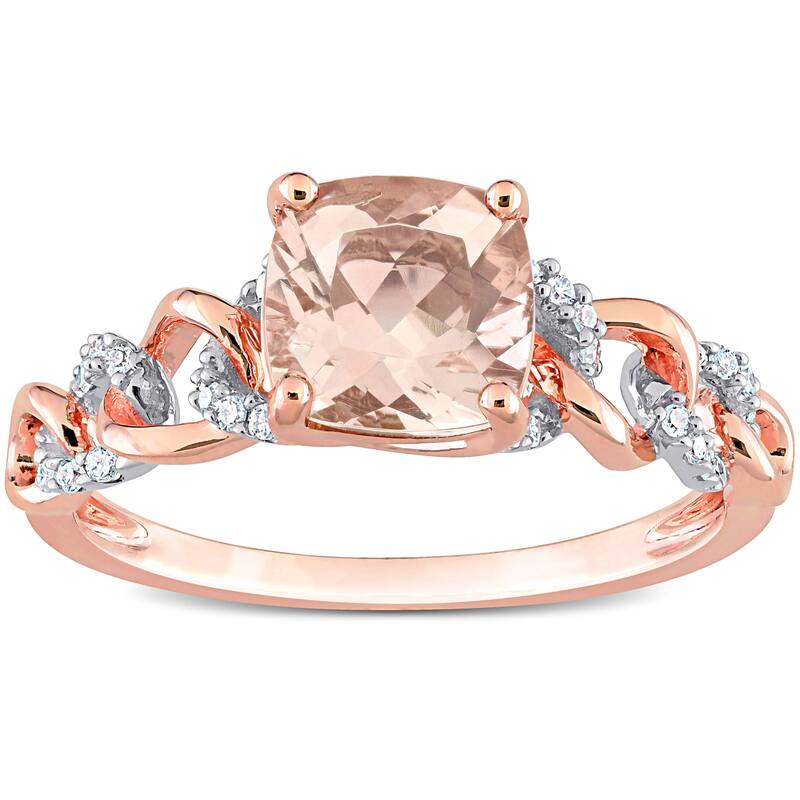 Miadora Cushion Morganite and 1/10ct TDW Diamond Link Engagement Ring in 10k Rose Gold