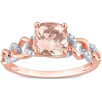 Miadora Cushion Morganite and 1/10ct TDW Diamond Link Engagement Ring in 10k Rose Gold