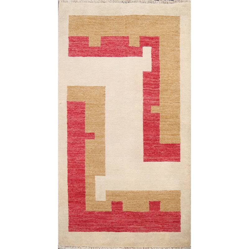 Contemporary Geometric Gabbeh Kashkoli Oriental Area Rug Wool Handmade - 2'7" x 4'4"