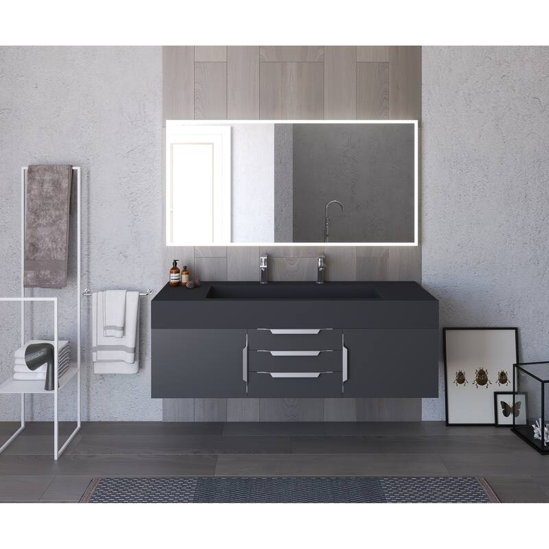 Nile 60" Wall Mounted Bathroom Vanity Set w/ Black Top