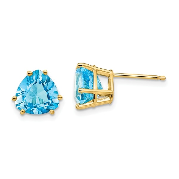14K Yellow Gold 8mm Trillion Blue Topaz Earrings by Versil. Opens flyout.