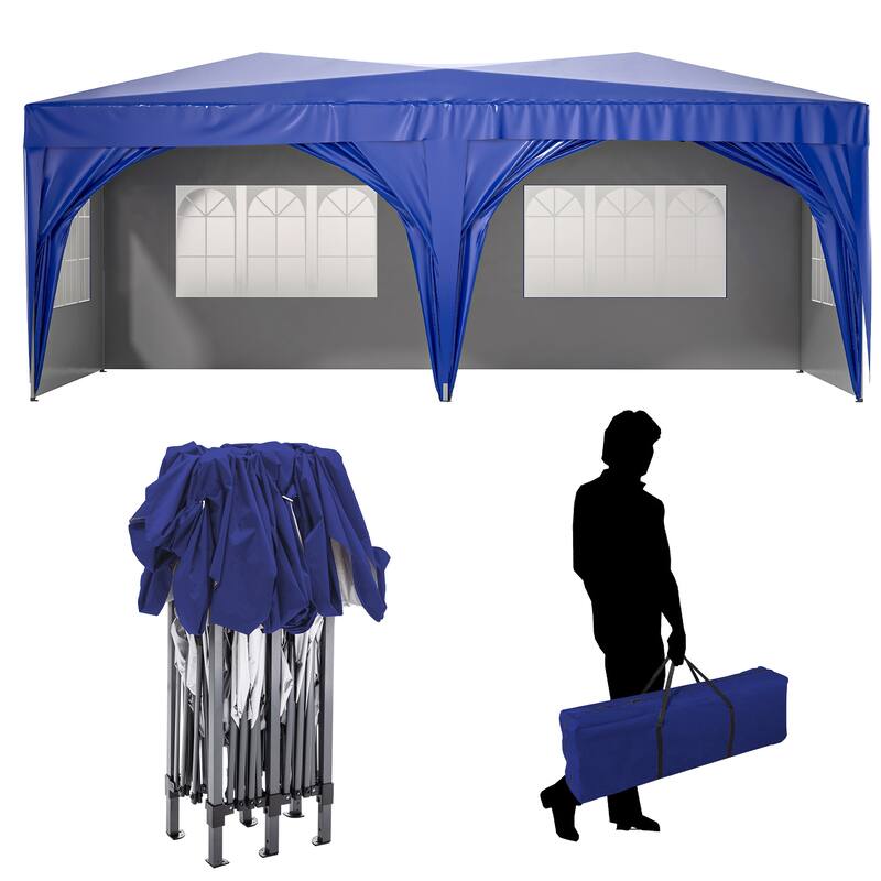 10 ft. x 20 ft. Pop Up Canopy Outdoor Portable Party Wedding Tent with 6 Removable Sidewalls and Carry Bag + 6pcs Weight Bag