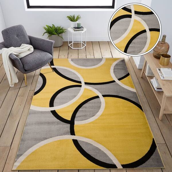 Rugshop Contemporary Abstract Circles Area Rug 6'6 x 9' Yellow Rugshop Contemporary Abstract Circles Area Rug 6'6 x 9' Yellow