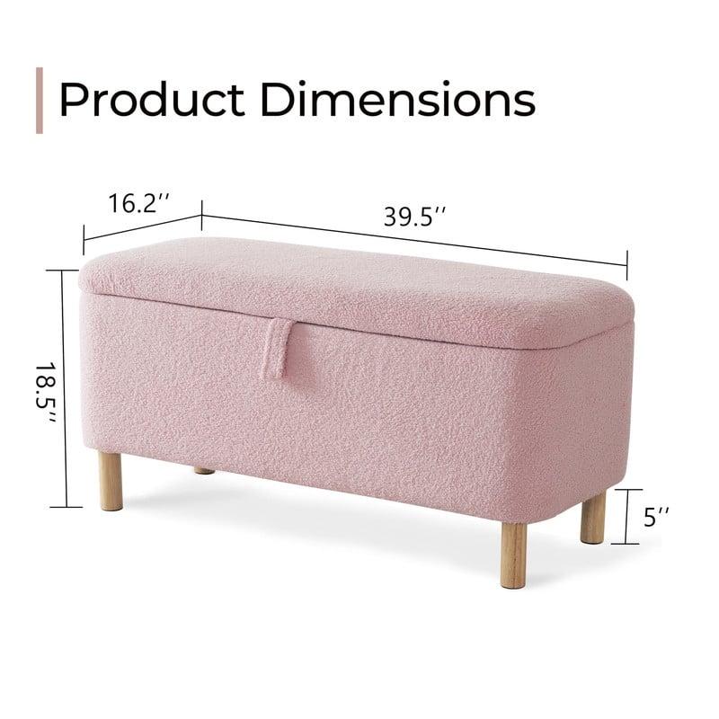 39.5" Off White Boucle Storage Ottoman Bench Sherpa Storage Bench Ottoman Foot Rest End of Bed for Living Room Bedroom,Wood Leg