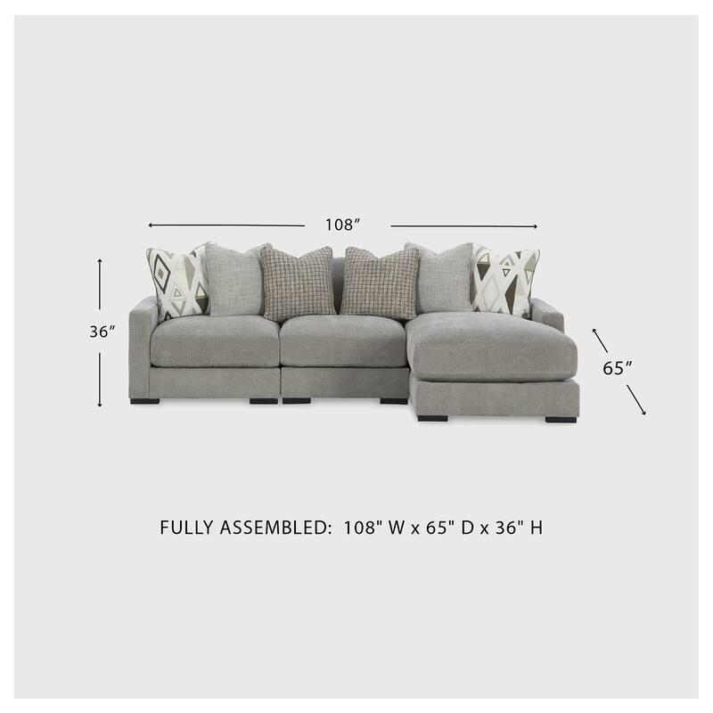 Signature Design by Ashley Aslan Court Light Gray 3-Piece Sofa Sectional with Chaise - 109" W x 65" D x 36" H